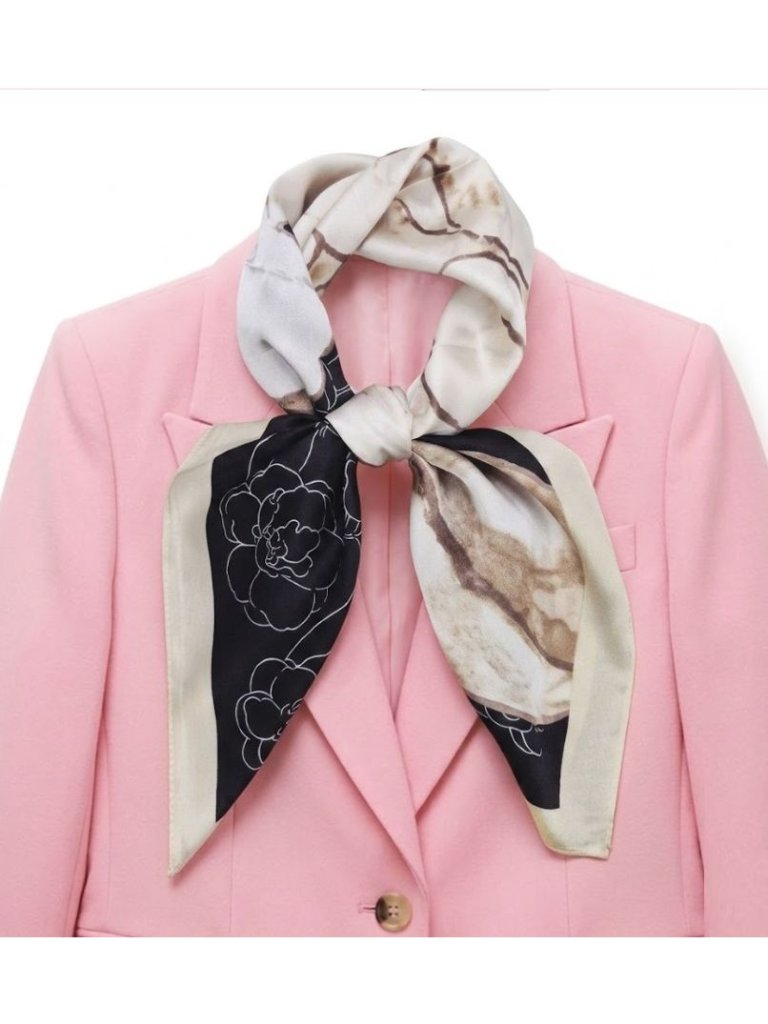 New Elegant Bandana Square Silky Scarf Soft Floral Big Rose Black Brown Luxury